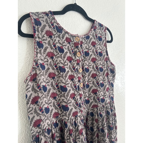 Natural Life Floral Overall Cotton Midi Dress Button Front Waist Cotton M Modest - Picture 8 of 15